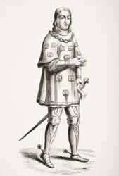 Louis de Mallet (1448-1516) avbildad 1487 i Costume of War and Tournament, efter en gravyr från 1500-talet, från 